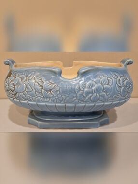 Blue Floral Ceramic Centerpiece Bowl Red Wing Pottery